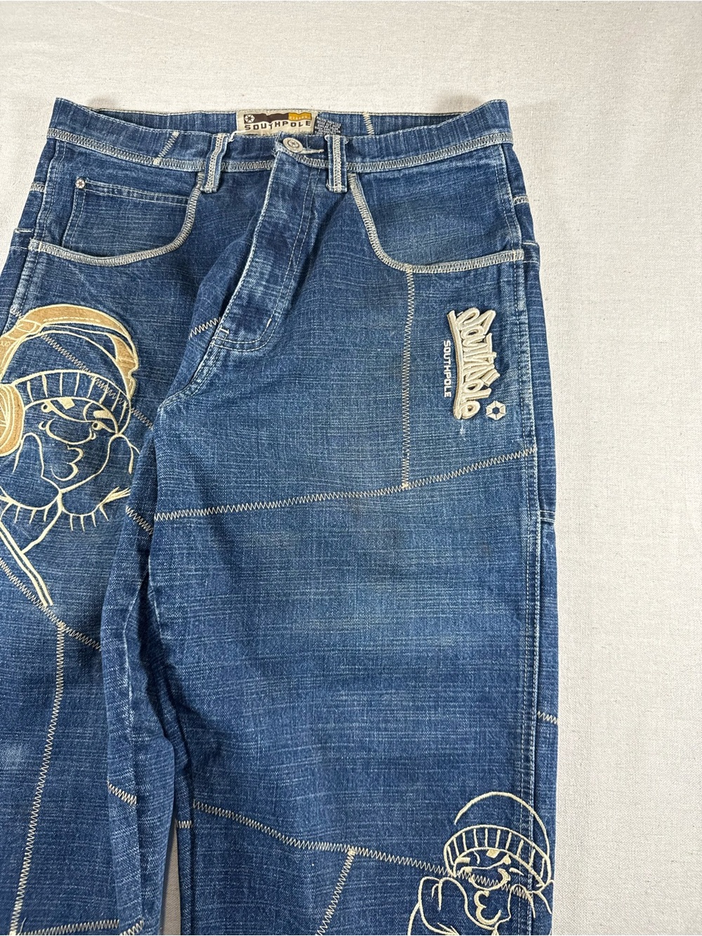 Y2K Baggy Southpole Bboy Jeans All Over Print Embroidery Bboy Character Jeans - Picture 2 of 12